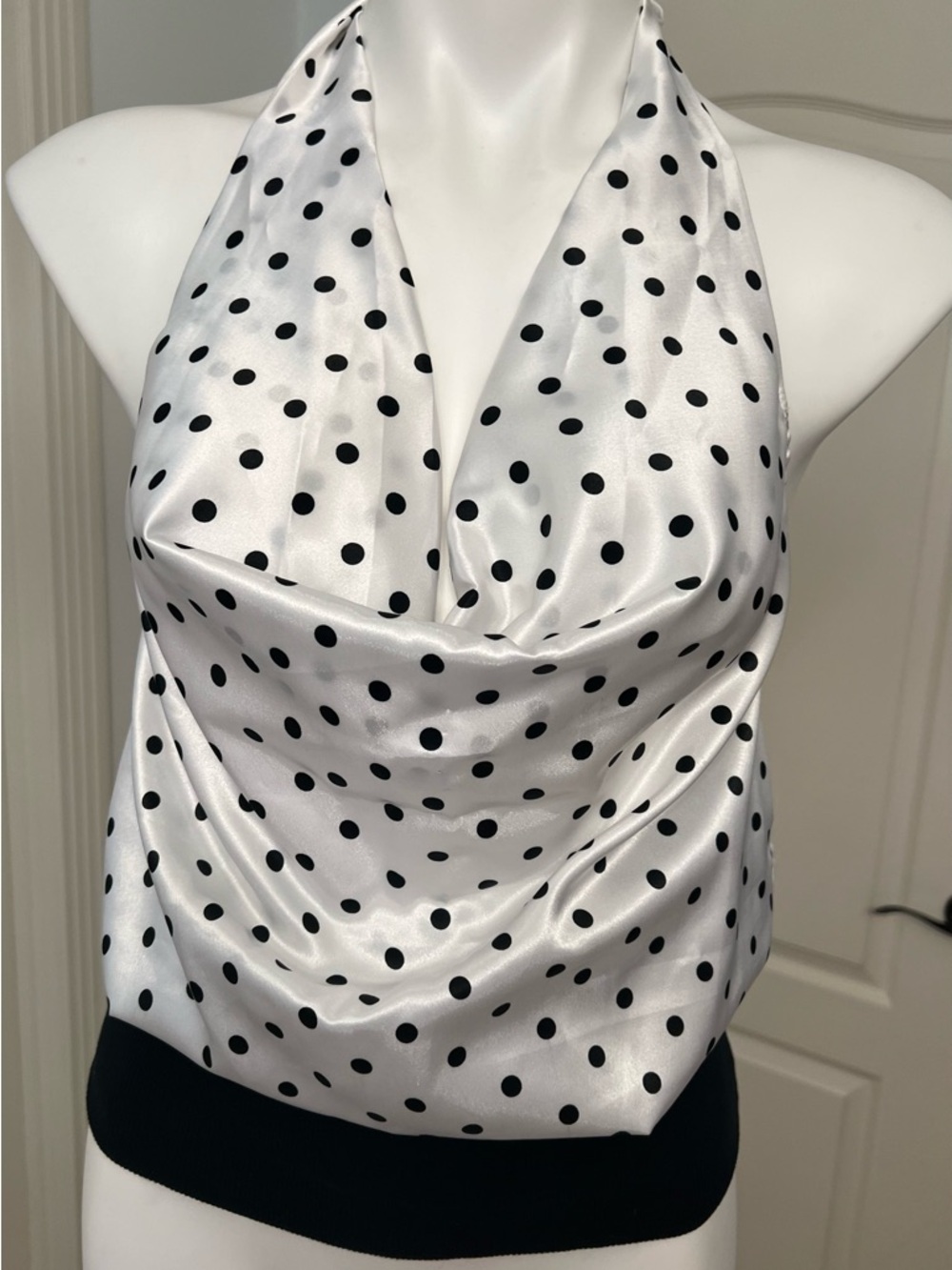VENUS White Satin Polka Dot Halter Cowl Neck satin finish
